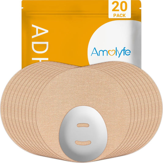 Amolyfe Dexcom G7 Overpatches, 20 Stück + 1 wiederverwendbare Schutzhülle, wasserdicht, atmungsaktiv, hautfreundlich, tan
