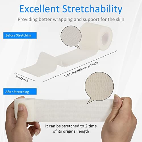 24er Pack Selbsthaftende Kohäsive Wickelverbände, Nicht gewebte elastische Binde, Sport-Tape, Erste-Hilfe-Bandage für Handgelenk, Knöchel, Haustier, 2 Zoll (Weiß)
