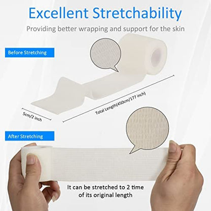 24er Pack Selbsthaftende Kohäsive Wickelverbände, Nicht gewebte elastische Binde, Sport-Tape, Erste-Hilfe-Bandage für Handgelenk, Knöchel, Haustier, 2 Zoll (Weiß)
