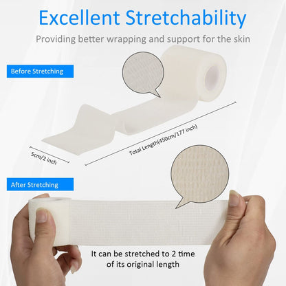 24er Pack Selbsthaftende Kohäsive Wickelverbände, Nicht gewebte elastische Binde, Sport-Tape, Erste-Hilfe-Bandage für Handgelenk, Knöchel, Haustier, 2 Zoll (Weiß)