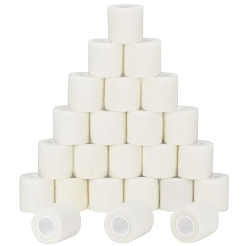 24er Pack Selbsthaftende Kohäsive Wickelverbände, Nicht gewebte elastische Binde, Sport-Tape, Erste-Hilfe-Bandage für Handgelenk, Knöchel, Haustier, 2 Zoll (Weiß)