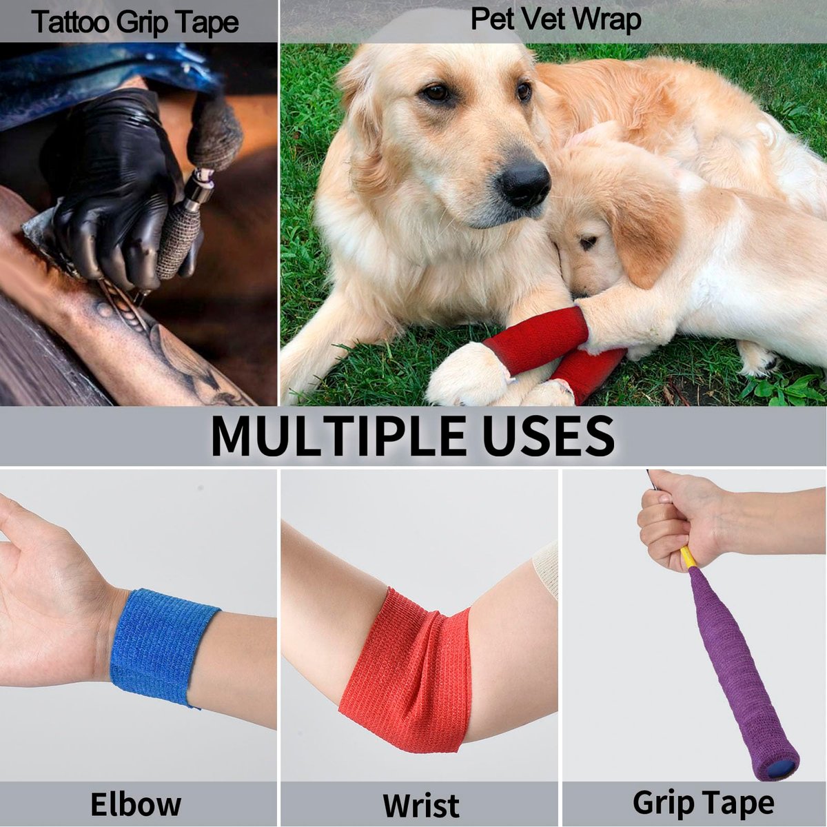 24er Pack Selbsthaftende Kohäsive Wickelverbände, Nicht gewebte elastische Binde, Sport-Tape, Erste-Hilfe-Bandage für Handgelenk, Knöchel, Haustier, 2 Zoll (Weiß)