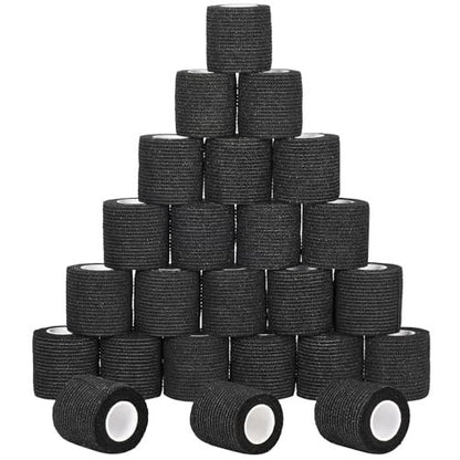 24er Pack Selbsthaftende Kohäsive Wickelverbände, Nicht gewebte Kohäsive Binde, Elastische Selbstklebende Bandage, Sport-Tape, Erste-Hilfe-Bandage für Handgelenk, Knöchel, Haustier, Pfotenwickel, 2 Zoll (Schwarz)