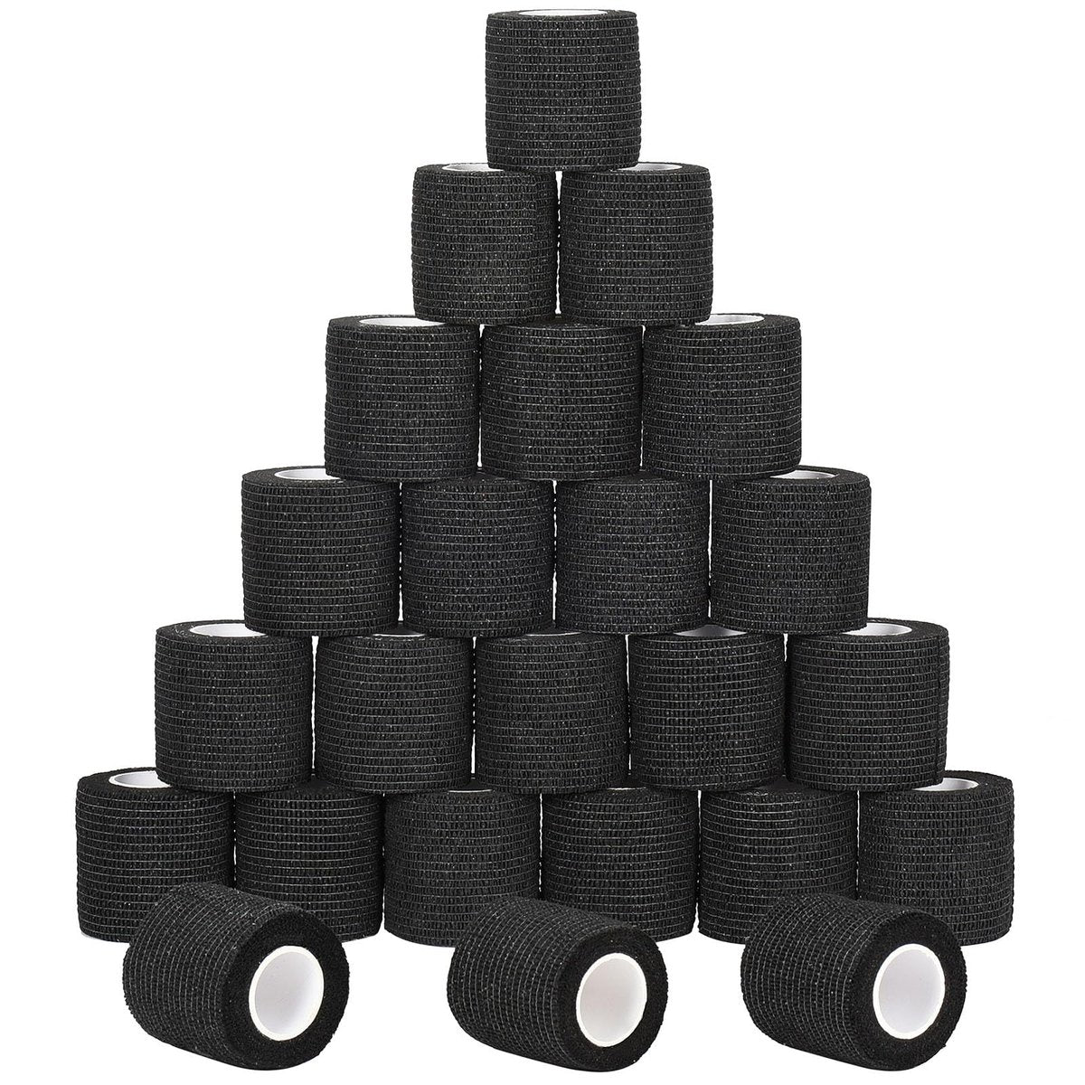 24er Pack Selbsthaftende Kohäsive Wickelverbände, Nicht gewebte Kohäsive Binde, Elastische Selbstklebende Bandage, Sport-Tape, Erste-Hilfe-Bandage für Handgelenk, Knöchel, Haustier, Pfotenwickel, 2 Zoll (Schwarz)