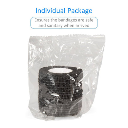 24er Pack Selbsthaftende Kohäsive Wickelverbände, Nicht gewebte Kohäsive Binde, Elastische Selbstklebende Bandage, Sport-Tape, Erste-Hilfe-Bandage für Handgelenk, Knöchel, Haustier, Pfotenwickel, 2 Zoll (Schwarz)