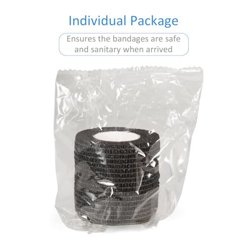 24er Pack Selbsthaftende Kohäsive Wickelverbände, Nicht gewebte Kohäsive Binde, Elastische Selbstklebende Bandage, Sport-Tape, Erste-Hilfe-Bandage für Handgelenk, Knöchel, Haustier, Pfotenwickel, 2 Zoll (Schwarz)
