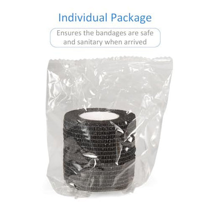 24er Pack Selbsthaftende Kohäsive Wickelverbände, Nicht gewebte Kohäsive Binde, Elastische Selbstklebende Bandage, Sport-Tape, Erste-Hilfe-Bandage für Handgelenk, Knöchel, Haustier, Pfotenwickel, 2 Zoll (Schwarz)