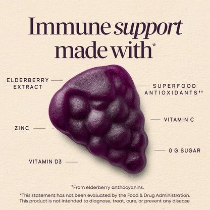 Nature's Way Sambucus Zero Sugar Immune Gummies – Tägliche Immununterstützung mit Holunderextrakt, Vitamin C, Vitamin D3, Zink – Zuckerfrei, ohne Zuckeralkohole – 70 Gummis