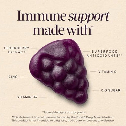 Nature's Way Sambucus Zero Sugar Immune Gummies – Tägliche Immununterstützung mit Holunderextrakt, Vitamin C, Vitamin D3, Zink – Zuckerfrei, ohne Zuckeralkohole – 70 Gummis