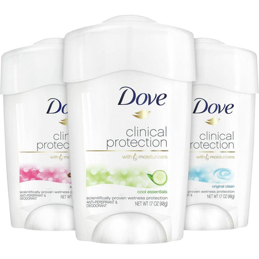 Dove Deodorant, Clinical Protection für Frauen, 3-Stick-Variety-Pack – Antiperspirant Deodorant mit 48-Stunden-Schutz, feuchtigkeitsspendend für empfindliche Haut, parfümiert, 1,7 Unzen (3er Set)