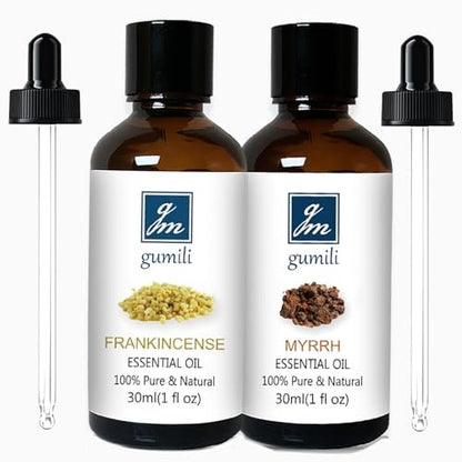 GM Gumili Weihrauch & Myrrhe Ätherisches Öl Set, 2 x 30 ml, 100 % reine unverdünnte ätherische Öle für Diffuser, Aromatherapie, Meditation & Hautpflege