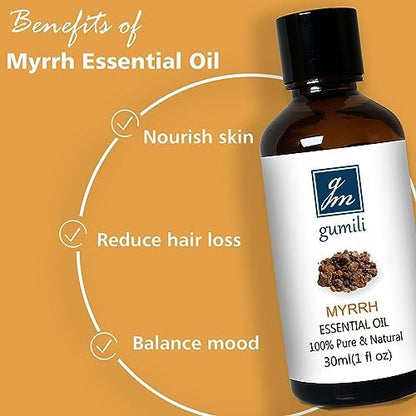 GM Gumili Weihrauch & Myrrhe Ätherisches Öl Set, 2 x 30 ml, 100 % reine unverdünnte ätherische Öle für Diffuser, Aromatherapie, Meditation & Hautpflege