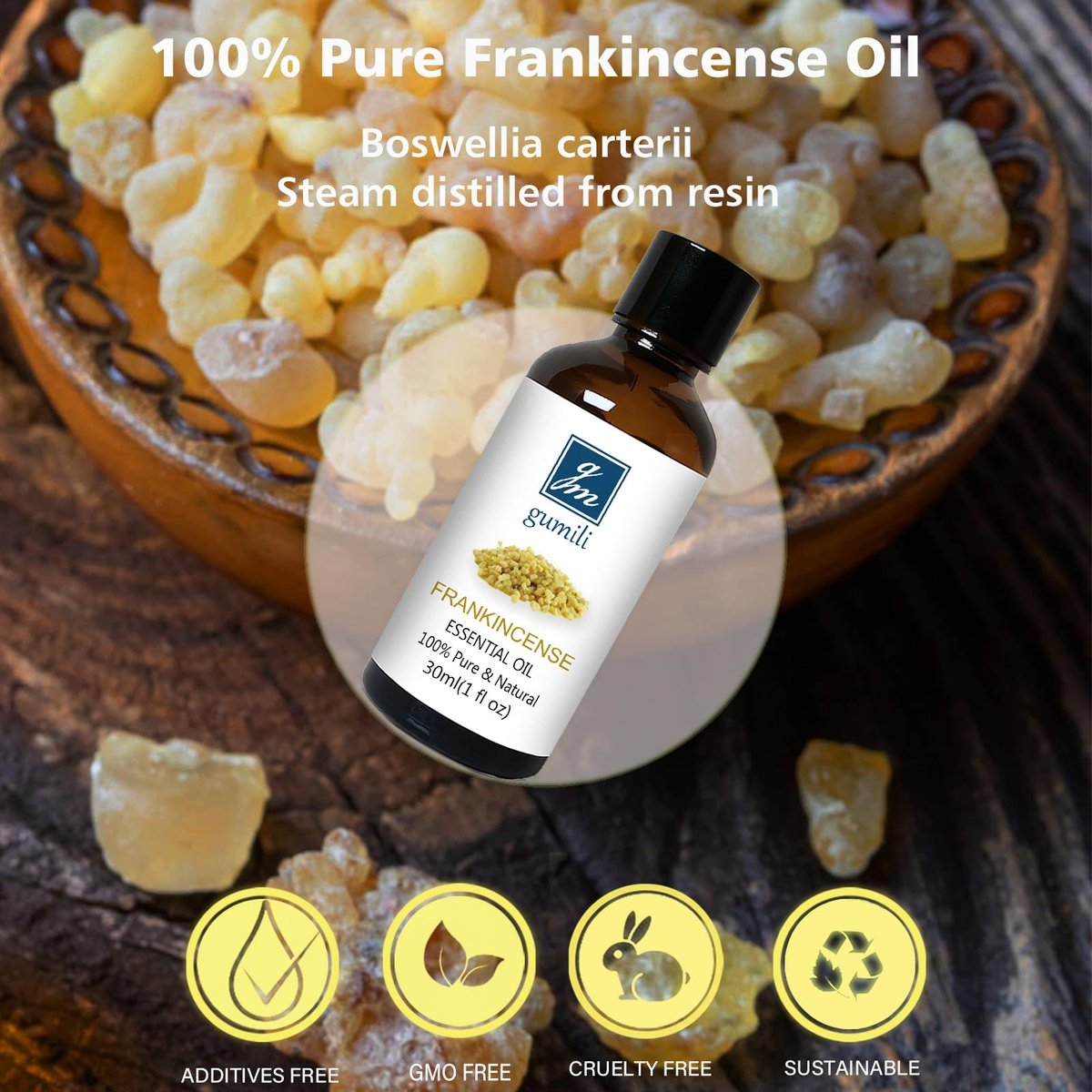 GM Gumili Weihrauch & Myrrhe Ätherisches Öl Set, 2 x 30 ml, 100 % reine unverdünnte ätherische Öle für Diffuser, Aromatherapie, Meditation & Hautpflege