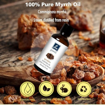 GM Gumili Weihrauch & Myrrhe Ätherisches Öl Set, 2 x 30 ml, 100 % reine unverdünnte ätherische Öle für Diffuser, Aromatherapie, Meditation & Hautpflege