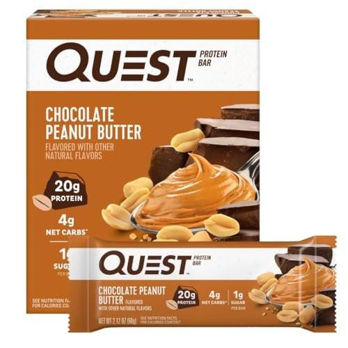 Quest Nutrition Proteinriegel Schokolade Erdnussbutter – 20g Protein, 1g Zucker, 5g Netto-Kohlenhydrate, glutenfrei, keto-freundlich, 4er Pack