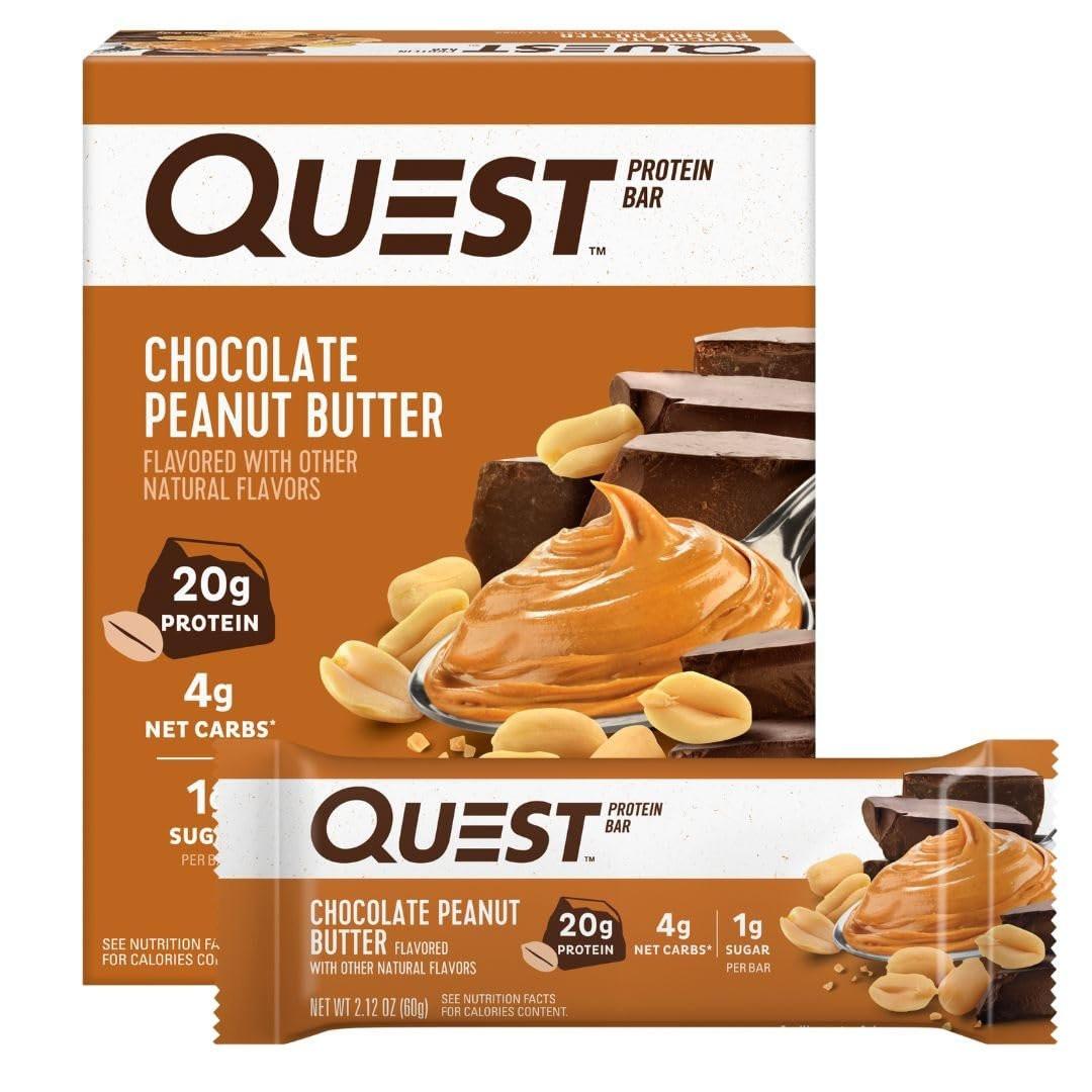 Quest Nutrition Proteinriegel Schokolade Erdnussbutter – 20g Protein, 1g Zucker, 5g Netto-Kohlenhydrate, glutenfrei, keto-freundlich, 4er Pack