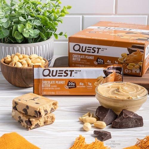 Quest Nutrition Proteinriegel Schokolade Erdnussbutter – 20g Protein, 1g Zucker, 5g Netto-Kohlenhydrate, glutenfrei, keto-freundlich, 4er Pack