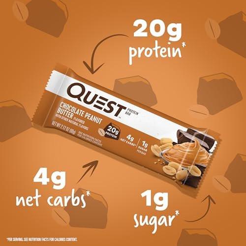 Quest Nutrition Proteinriegel Schokolade Erdnussbutter – 20g Protein, 1g Zucker, 5g Netto-Kohlenhydrate, glutenfrei, keto-freundlich, 4er Pack