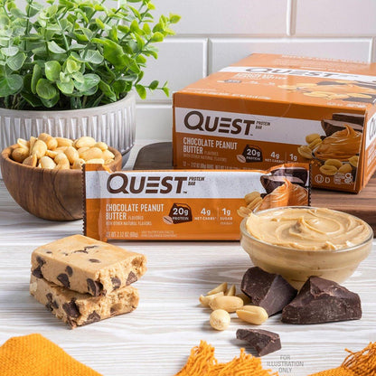 Quest Nutrition Proteinriegel Schokolade Erdnussbutter – 20g Protein, 1g Zucker, 5g Netto-Kohlenhydrate, glutenfrei, keto-freundlich, 4er Pack