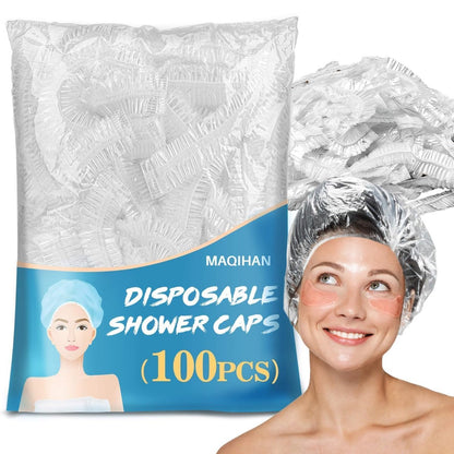 MAQIHAN 100 Einweg-Duschhauben Groß – Verdickte Plastik-Hauben für Tiefenpflege, Wiederverwendbar, Wasserdicht für Frauen Männer, Haarbehandlung, Badehaube für langes Haar, Reiseutensilien