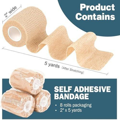 AZEN 8er-Pack Selbstklebende Bandage, Elastische Kohäsive Bandage, Hautfarbenes Sporttape, Vet Wrap, Knöchel Tape (2 Zoll)