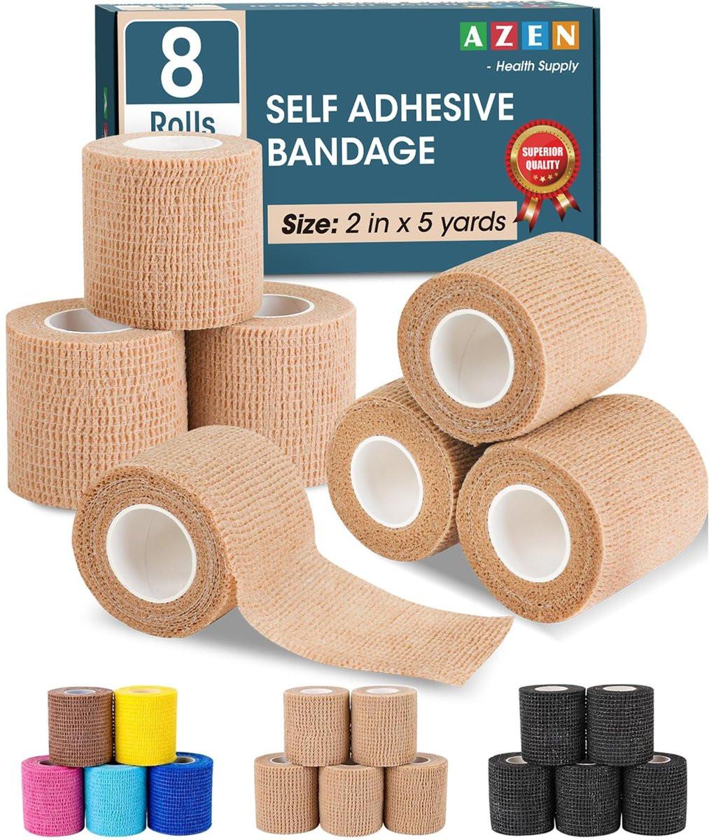AZEN 8er-Pack Selbstklebende Bandage, Elastische Kohäsive Bandage, Hautfarbenes Sporttape, Vet Wrap, Knöchel Tape (2 Zoll)