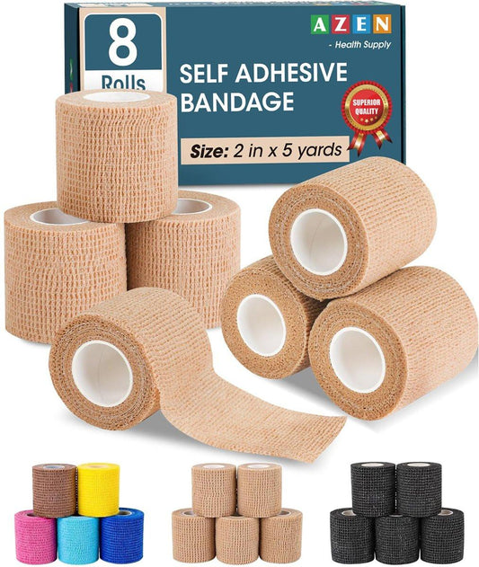 AZEN 8er-Pack Selbstklebende Bandage, Elastische Kohäsive Bandage, Hautfarbenes Sporttape, Vet Wrap, Knöchel Tape (2 Zoll)