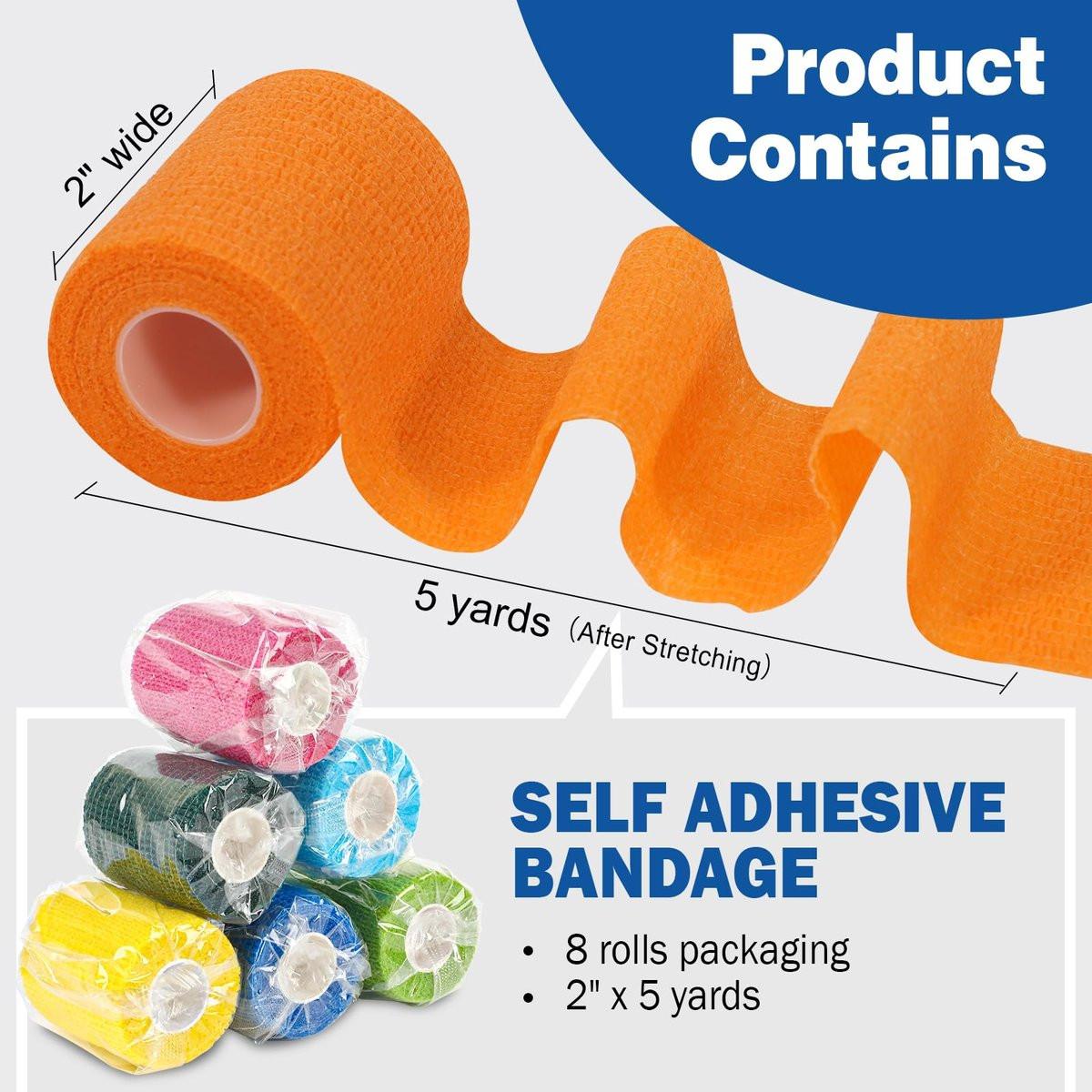 AZEN 8er-Pack Selbstklebende Bandage, 2" x 5 Yards Elastische Kohäsive Bandage, Farbiges Sporttape, Veterinärbandage, Knöcheltape, Tattoo-Griffbandage