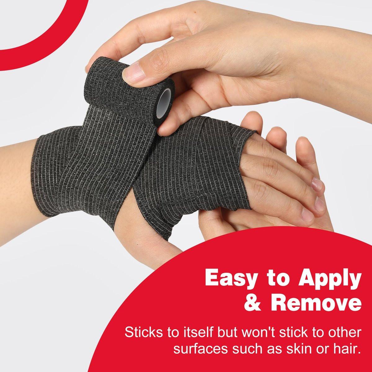 AZEN 8er-Pack selbstklebende Bandage, 2" x 5 Yards elastische Kohäsivbandage, schwarzes Athletiktape, Veterinärbandage, Knöcheltape, Tattoo-Grifftape