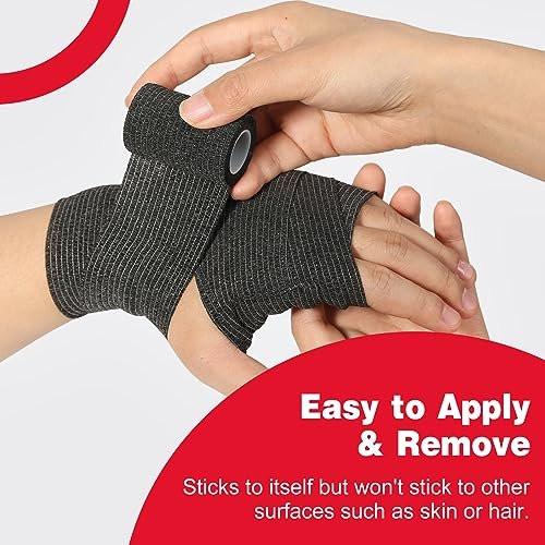 AZEN 8er-Pack selbstklebende Bandage, 2" x 5 Yards elastische Kohäsivbandage, schwarzes Athletiktape, Veterinärbandage, Knöcheltape, Tattoo-Grifftape