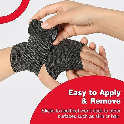 AZEN 8er-Pack selbstklebende Bandage, 2" x 5 Yards elastische Kohäsivbandage, schwarzes Athletiktape, Veterinärbandage, Knöcheltape, Tattoo-Grifftape