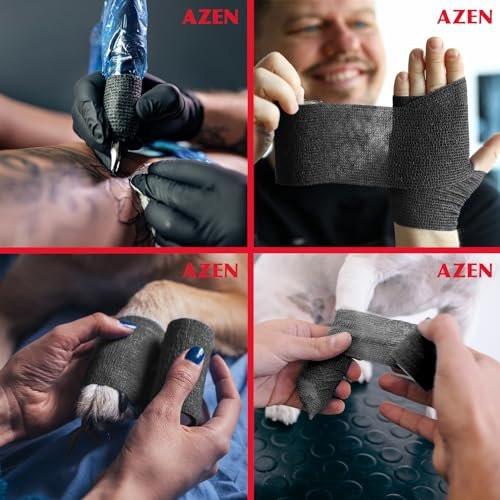 AZEN 20er-Pack Selbstklebende Bandage Wickel Schwarz - Sporttape, Veterinärbandage, Tattoo-Griffband, Knöchelbandage, Kohäsive Bandage