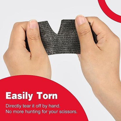 AZEN 8er-Pack selbstklebende Bandage, 2" x 5 Yards elastische Kohäsivbandage, schwarzes Athletiktape, Veterinärbandage, Knöcheltape, Tattoo-Grifftape
