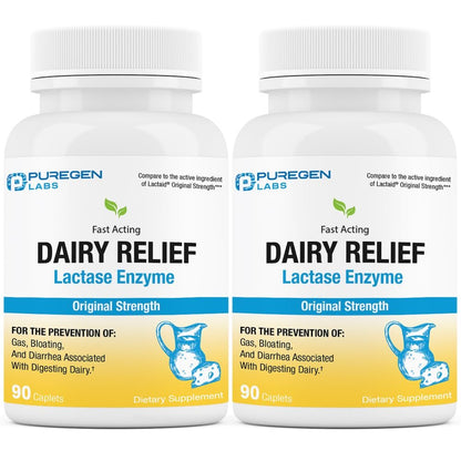 Puregen Labs Dairy Relief Lactase-Enzym 3000 FCC | 2er-Pack mit 180 Kapseln gegen Laktoseintoleranz
