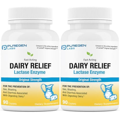 Puregen Labs Dairy Relief Lactase-Enzym 3000 FCC | 2er-Pack mit 180 Kapseln gegen Laktoseintoleranz