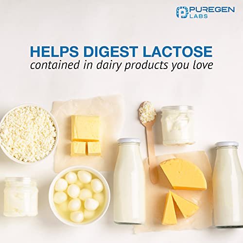 Puregen Labs Dairy Relief – Schnell wirkende Laktase-Enzym 3000 FCC, Laktoseintoleranz Tabletten, 90 Kapseln