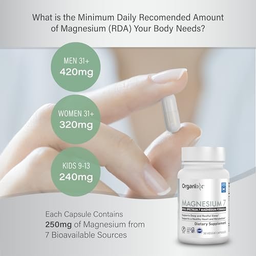 Organixx Magnesium Kapseln – Natürliches Magnesium für Schlafunterstützung & Muskelregeneration mit Vitamin B6 & Mangan – Hochabsorbierend, Vegan, Non-GMO (30 Kapseln)