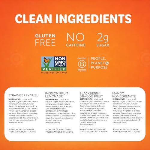 ZYN Electrolyte Drink Mix Hydration Packets – 16er-Pack Variety mit Kurkuma, Vitamin C, D, Zink & Elektrolyten für dein Wohlbefinden