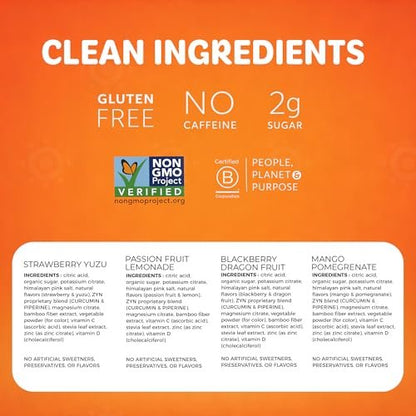 ZYN Electrolyte Drink Mix Hydration Packets – 16er-Pack Variety mit Kurkuma, Vitamin C, D, Zink & Elektrolyten für dein Wohlbefinden