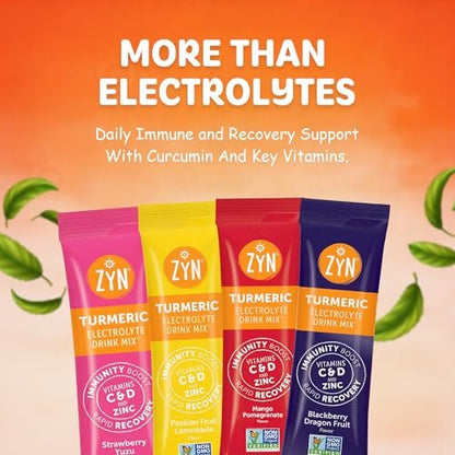 ZYN Electrolyte Drink Mix Hydration Packets – 16er-Pack Variety mit Kurkuma, Vitamin C, D, Zink & Elektrolyten für dein Wohlbefinden