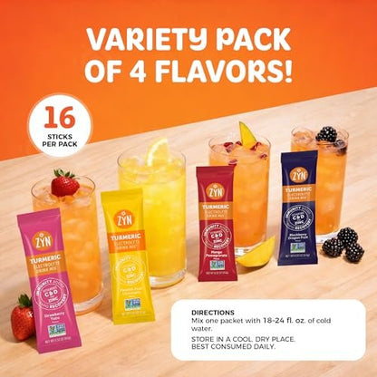 ZYN Electrolyte Drink Mix Hydration Packets – 16er-Pack Variety mit Kurkuma, Vitamin C, D, Zink & Elektrolyten für dein Wohlbefinden