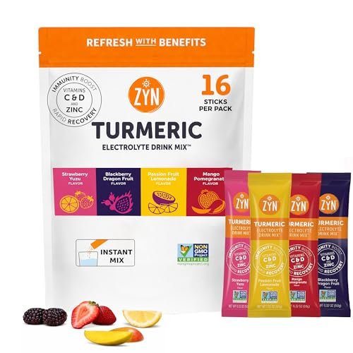 ZYN Electrolyte Drink Mix Hydration Packets – 16er-Pack Variety mit Kurkuma, Vitamin C, D, Zink & Elektrolyten für dein Wohlbefinden