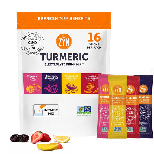 ZYN Electrolyte Drink Mix Hydration Packets – 16er-Pack Variety mit Kurkuma, Vitamin C, D, Zink & Elektrolyten für dein Wohlbefinden