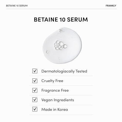 FRANKLY Betaine 10 Serum – Beruhigt, pflegt und stellt die Schönheit und Elastizität der Haut wieder her | 10 % Betain & 2 % Niacinamid | Vegan & EWG Grün | 30 ml