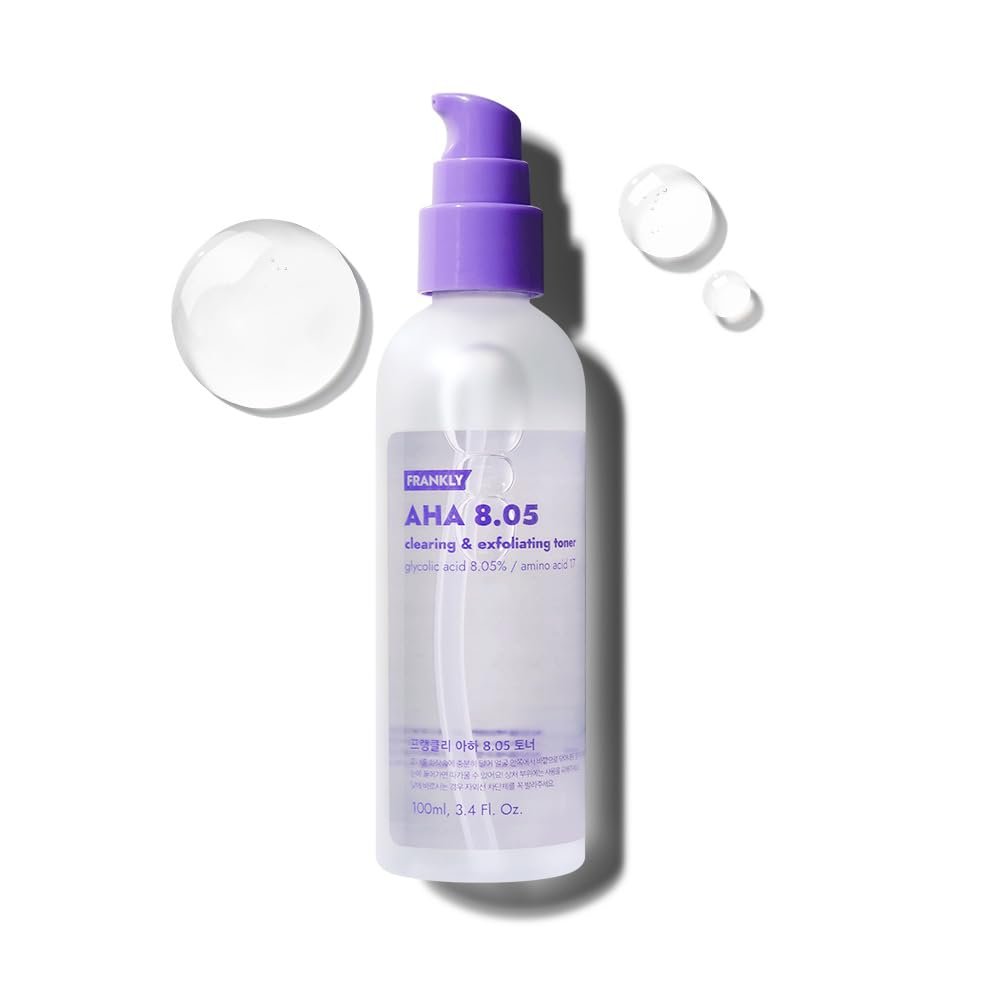 FRANKLY AHA 8,05% Toner | Porenverfeinerndes Peeling mit Glykolsäure, 17 Aminosäuren, Hyaluronsäure | Glättet die Textur, spendet Feuchtigkeit, bekämpft Schuppen | Koreanische Hautpflege 100 ml