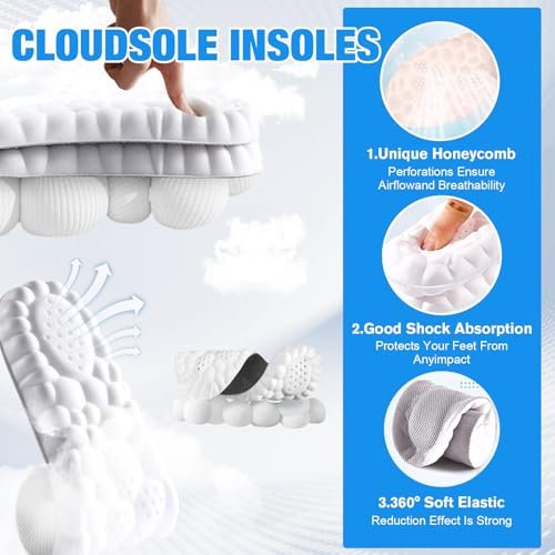 Konenbra 4D Einlegesohlen - Superweiche, ultrakomfortable 4D-Cloud-Technologie für Fuß- und Gelenkunterstützung, Akupressur-Massageeinlage (Schwarz, US 8-9)