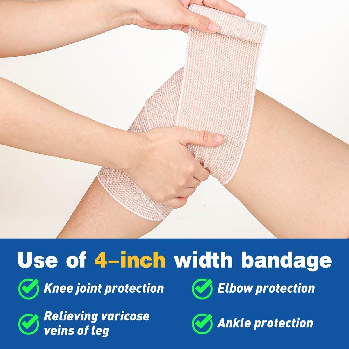 AZEN Premium 8er-Pack elastische Bandagen (2x2", 2x3", 2x4", 2x6") – Kompressionswickel für Beine, Knöchel, Knie, Bauch, Körper, latexfrei, Lymphödem-Wickel