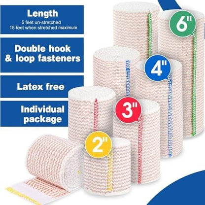 AZEN Premium 8er-Pack elastische Bandagen (2x2", 2x3", 2x4", 2x6") – Kompressionswickel für Beine, Knöchel, Knie, Bauch, Körper, latexfrei, Lymphödem-Wickel