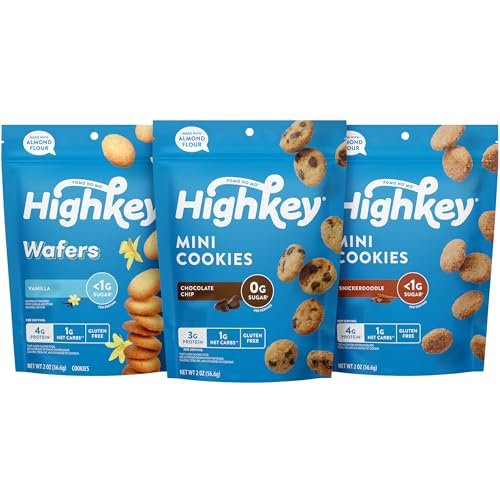 HighKey Zuckerfreie Kekse Sortenpaket - 6,0 oz Keto Snacks, Null Kohlenhydrate, Kein Zucker, 3er-Pack Schokoladenkekse, Snickerdoodle, Vanillewaffeln, Low Carb, Glutenfrei, Diabetikerfreundlich, Diätfreundlich