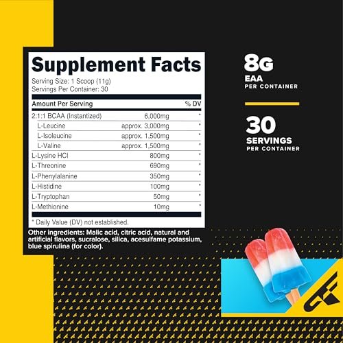Primaforce EAA Pulver (30 Portionen, Rocket Pop Geschmack) – Essentielle Aminosäuren für Pre/Intra-Workout und Erholung – Nicht-GVO und Glutenfrei